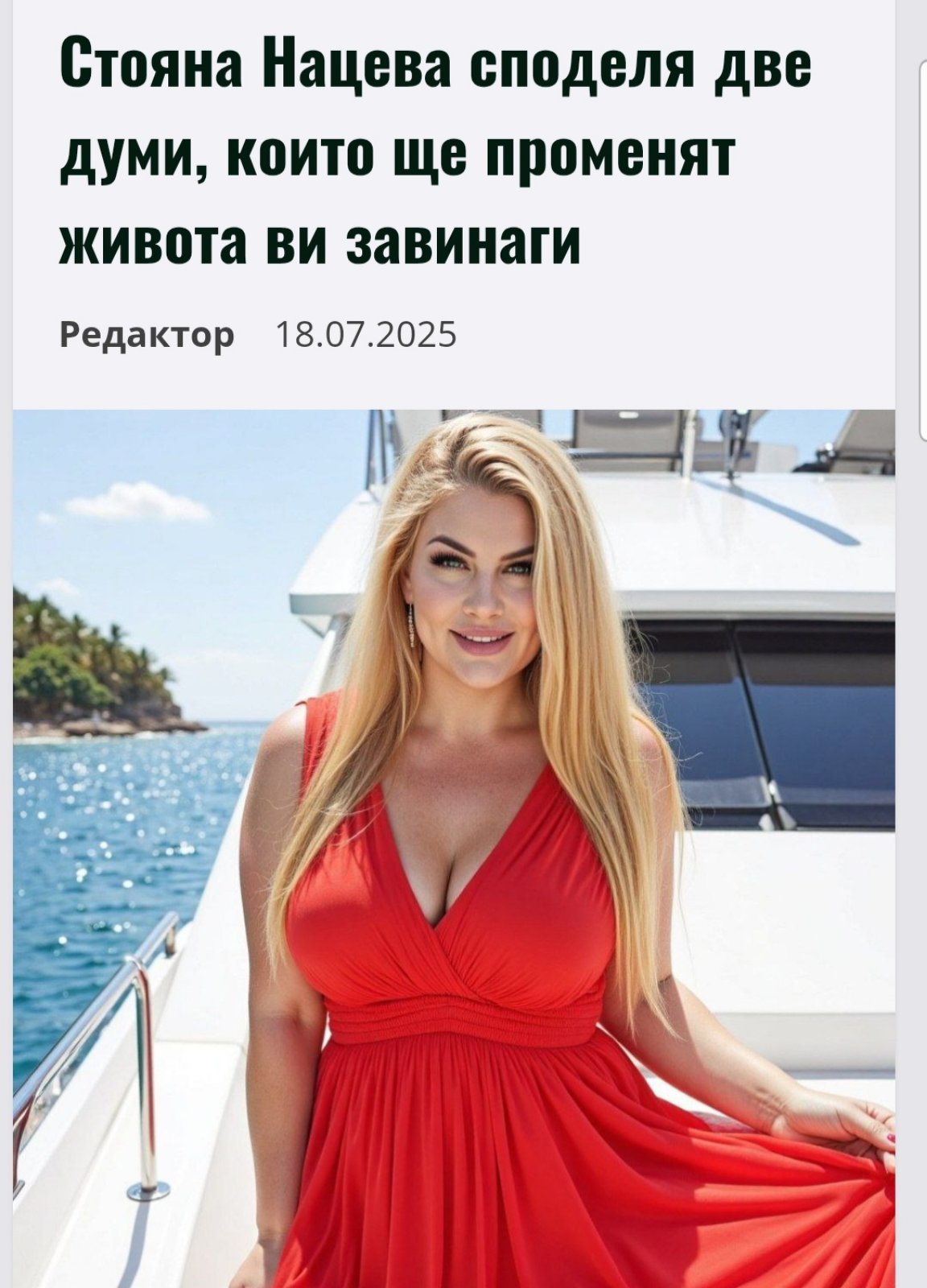 Статия в Новините България: Стояна Нацева споделя две думи, които ще променят живота ви завинаги